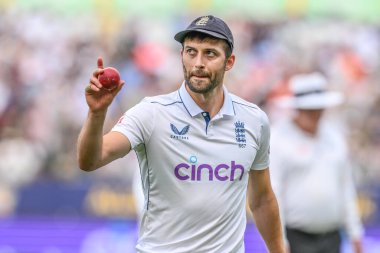 Mark Wood of England shows the ball to the fans as he takes 5 wickets in the innings during the 3rd Rothesay Test Match Day 3 England vs West Indies at Edgbaston, Birmingham, United Kingdom, 28th July 2024