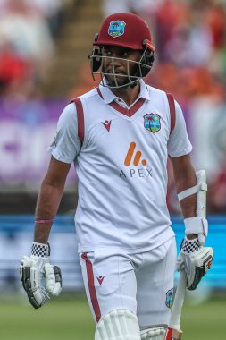 Alick Athanaze of West Indies leaves the field of play after being bowled out be Gus Atkinson of England during the 3rd Rothesay Test Match Day One match England vs West Indies at Edgbaston, Birmingham, United Kingdom, 26th July 2024