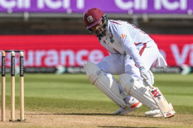 Batı Hint Adaları 'ndan Mikyle Louis, 28 Temmuz 2024' te İngiltere 'nin Edgbaston, Birmingham, İngiltere' de Batı Hint Adaları 'na karşı oynadığı 3. Rothesay Test Maçı' nda kırışıklık noktasına ulaştı.