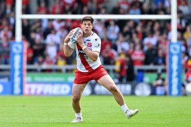 Salford Red Devils 'den Chris Atkin, Salford Community Stadyumu' nda Salford Red Devils ile Castleford Tigers maçında 27 Temmuz 2024 'te oynanan Betfred Süper Lig 19.