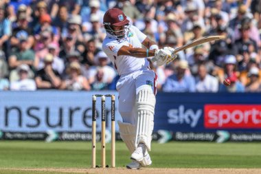 Kavem Hodge of West Indies clips the ball away for a single during the 3rd Rothesay Test Match Day 3 England vs West Indies at Edgbaston, Birmingham, United Kingdom, 28th July 2024