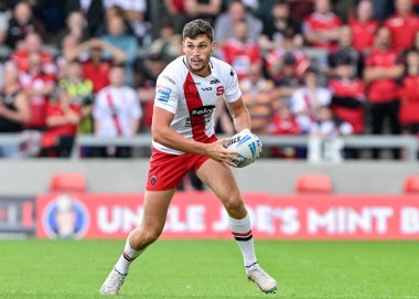 Sam Stone of Salford Red Devils in action during the Betfred Super League Round 19 match Salford Red Devils vs Castleford Tigers at Salford Community Stadium, Eccles, United Kingdom, 27th July 2024