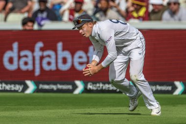 Ollie Pope of England fields the ball during the 3rd Rothesay Test Match Day One match England vs West Indies at Edgbaston, Birmingham, United Kingdom, 26th July 2024