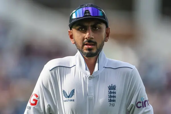 stock image Shoaib Bashir of England during Day Two of the Rothesay Test match England vs West Indies at Edgbaston, Birmingham, United Kingdom, 27th July 2024