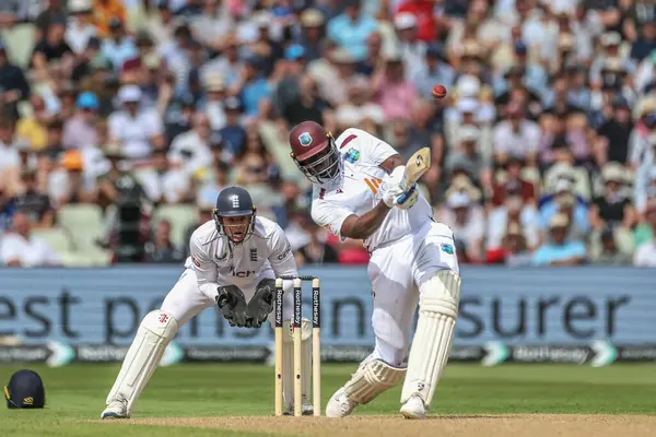 stock image Jason Holder of West Indies hits a six during the 3rd Rothesay Test Match Day One match England vs West Indies at Edgbaston, Birmingham, United Kingdom, 26th July 2024