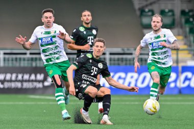 Ferencvros takımından Kristoffer Zachariassen, UEFA Şampiyonlar Ligi İkinci Eleme Turu 'nda pas veriyor. 30 Temmuz 2024' te Park Hall, Oswestry, İngiltere 'deki The New Saints vs Ferencvros maçında.
