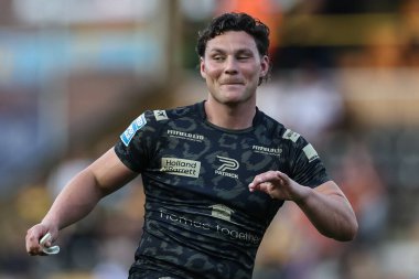 Leigh Leoparları 'ndan Lachlan Lam, Betfred Süper Lig 20. Raundunda ısınma turunda Castleford Tigers, Leigh Leopards' a karşı The Mend-A-Hose Jungle, Castleford, İngiltere, 1 Ağustos 2024