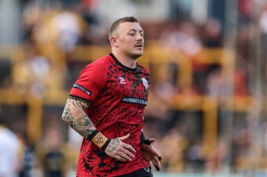 Leigh Leoparları 'ndan Josh Charnley Betfred Süper Lig 20. Raundunda ısınma turunda Castleford Tigers, Leigh Leopards' a karşı The Mend-A-Hose Jungle, Castleford, İngiltere, 1 Ağustos 2024