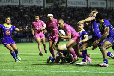 Mikey Lewis of Hull KR goes over for a try during the Betfred Super League Round 20 match Warrington Wolves vs Hull KR at Halliwell Jones Stadium, Warrington, United Kingdom, 2nd August 2024 clipart