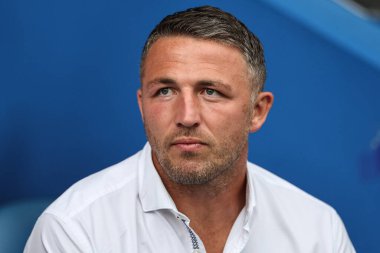 Sam Burgess Warrington Wolves 'un baş antrenörü 20. Betfred Süper Lig karşılaşmasında Warrington Wolves, Hull KR' a karşı Halliwell Jones Stadyumu, Warrington, 2 Ağustos 2024