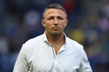 Sam Burgess Warrington Wolves 'un baş antrenörü 20. Betfred Süper Lig karşılaşmasında Warrington Wolves, Hull KR' a karşı Halliwell Jones Stadyumu, Warrington, 2 Ağustos 2024