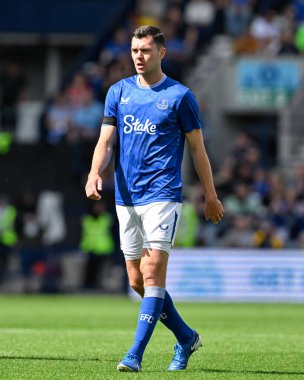 Everton 'dan Michael Keane, Preston North End' e karşı Deepdale, Preston, İngiltere 'de oynanan 3 Ağustos 2024 ön sezon dostluk maçı sırasında