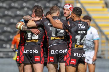 St. Helens takımından Daryl Clark, 3 Ağustos 2024 'te MKM Stadyumu' nda oynanan 20. Betfred Süper Lig karşılaşmasında Hull FC ile St Helens karşılaşmasını kutluyor.