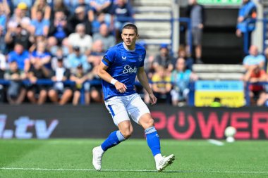 Everton 'dan Vitaliy Mykolenko sezon öncesi hazırlık maçı sırasında Preston North End Everton' a karşı Deepdale, Preston, İngiltere, 3 Ağustos 2024