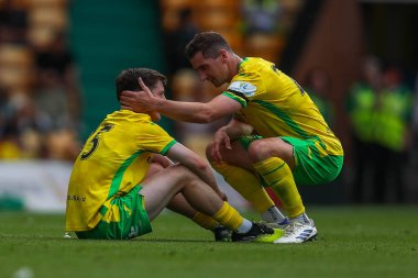 Norwich City 'den Kellen Fisher ve Kenny McLean, Norwich City' nin 3 Ağustos 2024 'te Carrow Road, Norwich, İngiltere' de oynadığı Norwich City-St. Pauli maçında taktik konuşuyorlar.
