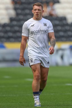 Hull FC 'den Jordan Lane, Betfred Süper Lig 20. Raundunda ısınma turunda Hull FC, St Helens' e karşı MKM Stadyumu, Hull, İngiltere, 3 Ağustos 2024