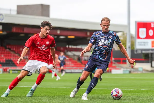 stock image Jordan Rhodes of Blackpool in action during the Pre-season friendly match Crewe Alexandra vs Blackpool at Alexandra Stadium, Crewe, United Kingdom, 3rd August 2024