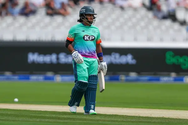 stock image Chamari Athapaththu of Oval Invincibles looks dejected following her dismissal during the The Hundred match London Spirit Women vs Oval Invincibles Women at Lords, London, United Kingdom, 4th August 2024