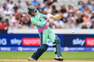 Paige Scholfield of Oval Invincibles hits for one run during the The Hundred match Manchester Originals Women vs Oval Invincibles Women at Old Trafford, Manchester, United Kingdom, 6th August 2024  clipart