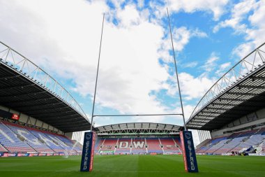 Wigan Warriors, Wigan Leopards 'a karşı 6 Ağustos 2024' te Wigan Stadyumu 'nda oynanan Betfred Süper Ligi karşılaşması öncesinde DW Stadyumu' nun genel görüntüsü.