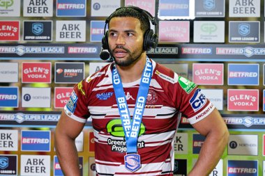 Maçın oyuncusu Wigan Warriors 'dan Kruise Leeming, 6 Ağustos 2024' te DW Stadyumu, Wigan 'da oynanan Betfred Süper Lig maçı sırasında tam zamanlı bir röportaj yapacak.