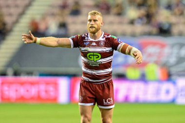 Wigan Warriors takımından Luke Thompson, 6 Ağustos 2024 'te Wigan Warriors' a karşı Leopar Stadyumu 'nda oynanan Betfred Süper Lig maçında antrenman yapıyor.