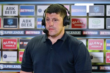 Matt Peet Head Coach of Wigan Warriors has an interview at full time during the Betfred Super League match Wigan Warriors vs Leigh Leopards at DW Stadium, Wigan, United Kingdom, 6th August 2024 clipart