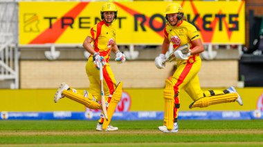 Natalie SCIVER-BRUNT and Grace SCRIVENS of Trent Rockets run during the The Hundred match Trent Rockets Women vs London Spirit Women at Trent Bridge, Nottingham, United Kingdom, 7th August 2024 clipart