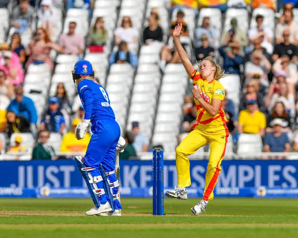 Stock image Alexa STONEHOUSE of Trent Rockets bowling during the The Hundred match Trent Rockets Women vs London Spirit Women at Trent Bridge, Nottingham, United Kingdom, 7th August 2024