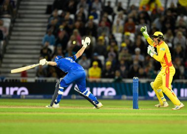 London Spirit 'ten Liam DAWSON, Trent Rockets' ın Londra Spirit 'e karşı oynadığı Trent Bridge, Nottingham, 6 Ağustos 2024' teki The Hundred maçında LBW 'yi fırlattı.