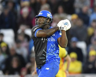 London Spirit 'ten Andre RUSSELL The Hundred maçında Trent Rockets, London Spirit' e karşı Trent Bridge, Nottingham, İngiltere 'de 6 Ağustos 2024
