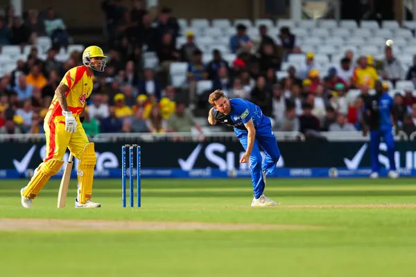 stock image Liam Dawson of London Spirit bowls during the The Hundred match Trent Rockets vs London Spirit at Trent Bridge, Nottingham, United Kingdom, 7th August 2024