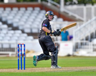 Gloucestershire CCC 'den Miles HAMMOND, 9 Ağustos 2024' te İngiltere 'nin Nottingham kentinde oynanan 1 günlük B Grubu karşılaşması Nottinghamshire-Gloucestershire maçında vuruş yaptı.