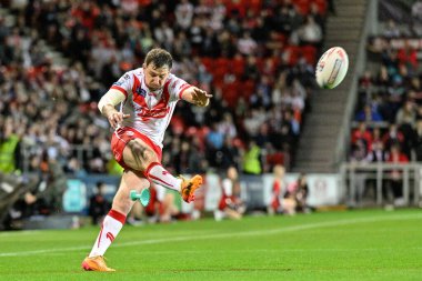 Mark Percival of St. Helens converts to make it 10-4 St. Helens during the Betfred Super League Round 21 match St Helens vs Salford Red Devils at Totally Wicked Stadium, St Helens, United Kingdom, 8th August 2024 clipart