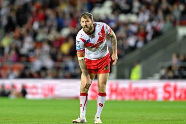 St. Helens 'den Daryl Clark 21. Betfred Süper Lig karşılaşmasında St Helens - Salford Red Devils maçı sırasında St Helens, St Wicked Stadyumu, St Helens, Birleşik Krallık, 8 Ağustos 2024