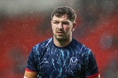 St. Helens 'den Mark Percival maç öncesi ısınma maçında Betfred Süper Lig 21. Raundu' nda St Helens - Salford Red Devils maçında tamamen Wicked Stadyumu, St Helens, İngiltere, 8 Ağustos 2024