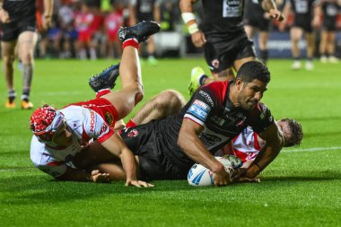 Salford Red Devils takımından Nene Macdonald, 8 Ağustos 2024 'te St Helens - Salford Red Devils arasında oynanan Betfred Süper Lig 21.