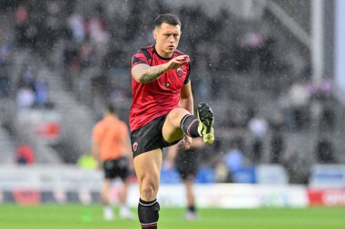 Salford Red Devils takımının Deon Cross 'u Betfred Süper Lig 21. Raundu öncesinde St Helens ile Salford Red Devils maçını oynuyor.