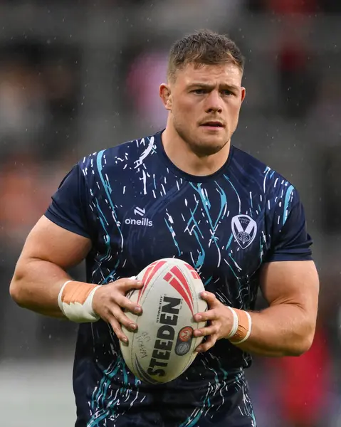 Stock image Morgan Knowles of St. Helens during pre match warm up ahead of the Betfred Super League Round 21 match St Helens vs Salford Red Devils at Totally Wicked Stadium, St Helens, United Kingdom, 8th August 2024