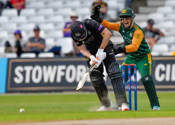 stock image Cameron BANCROFT of Gloucestershire CCC OUT LBW during the Royal London One-day Cup Group B match Nottinghamshire vs Gloucestershire at Trent Bridge, Nottingham, United Kingdom, 9th August 2024