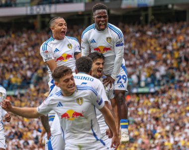 Leeds United takımından Pascal Struijk, 10 Ağustos 2024 'te Leeds Road, Leeds, İngiltere' de oynanan Sky Bet Şampiyonası maçında 1-0 'lık galibiyet golünü kutluyor.