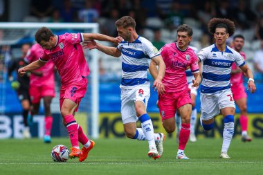 Jayson Molumby of West Bromwich Albion battles for ball Sam Field of Queens Park Rangers during the Sky Bet Championship match Queens Park Rangers vs West Bromwich Albion at Kiyan Prince Foundation Stadium, London, United Kingdom, 10th August 2024 clipart