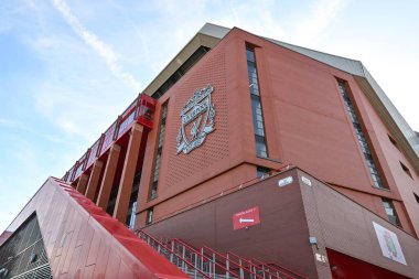 Anfield 'in Anfield, Liverpool, Liverpool, İngiltere' de 11 Ağustos 2024 tarihinde oynanan Liverpool-Sevilla maçı öncesinde genel bir dış görünümü