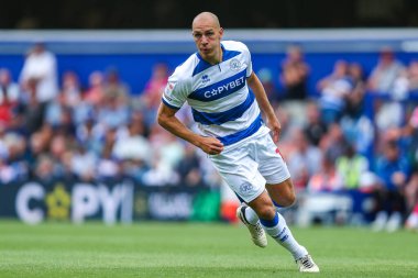 Queens Park Korucuları 'ndan Michael Frey, 10 Ağustos 2024' te Londra 'daki Kiyan Prince Vakfı Stadyumu' nda Queens Park Rangers ve West Bromwich Albion maçında maç yapıyor.