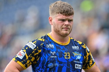 Leeds Rhinos takımından Leon Ruan, Leeds Stadyumu, Leeds, İngiltere 'de oynanan 21. Betfred Süper Lig karşılaşması öncesinde ısınıyor.