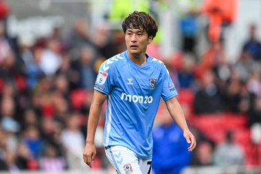 Coventry City 'den Tatsuhiro Sakamoto Gökyüzü İddia Şampiyonası' nda Stoke City ile Coventry City arasında oynanan Bet365 Stadyumu, Stoke-on-Trent, İngiltere, 10 Ağustos 2024
