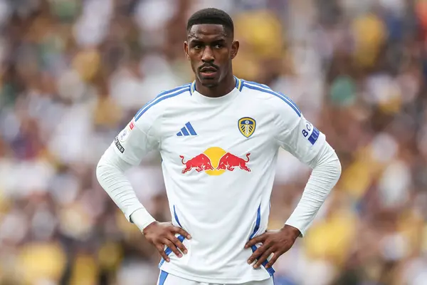 stock image Junior Firpo of Leeds United during the Sky Bet Championship match Leeds United vs Portsmouth at Elland Road, Leeds, United Kingdom, 10th August 2024