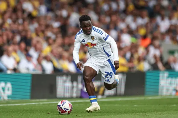 stock image Wilfried Gnonto of Leeds United breaks with the ball during the Sky Bet Championship match Leeds United vs Portsmouth at Elland Road, Leeds, United Kingdom, 10th August 2024