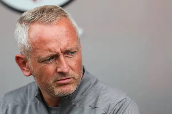 stock image Neil Critchley manager of Blackpool during the Sky Bet League 1 match Crawley Town vs Blackpool at Broadfield Stadium, Crawley, United Kingdom, 10th August 2024