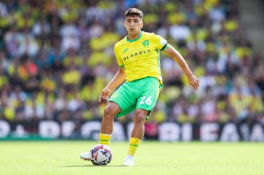 Norwich City 'den Marcelino Nunez, 17 Ağustos 2024' te Norwich City 'nin Carrow Road, Norwich' te Blackburn Rovers 'a karşı oynadığı Gökyüzü İddia Şampiyonası maçında pas attı.